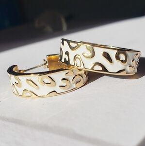 Gold & White Enamel Hoop Earrings